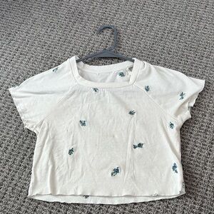 PacSun Floral Embroidered Cream T-Shirt
